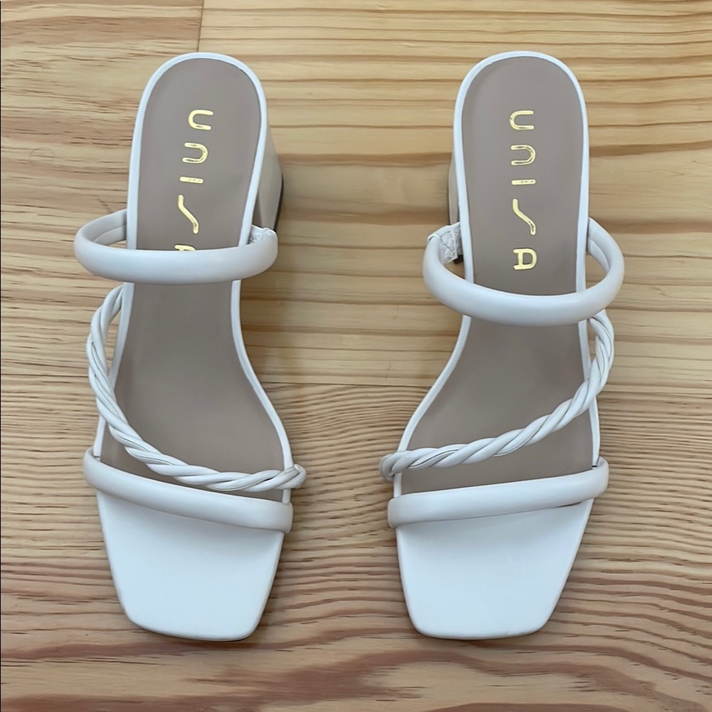 Unisa White Strappy Block Heel Sandals